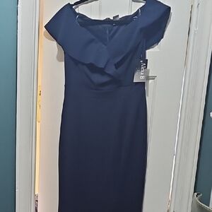 Elegant Navy Blue Off-Shoulder Dress